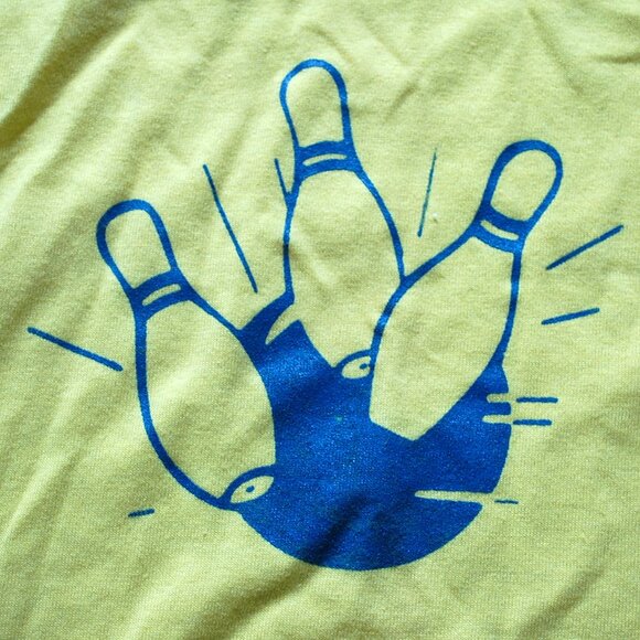 Vtg 80s Bowling Yellow Blue S/M Pennsylvania PA 50/50 Single Stitch Capital - Picture 2 of 4